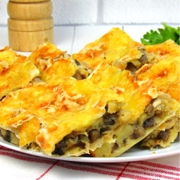 Пирог из лаваша с курицей и грибами